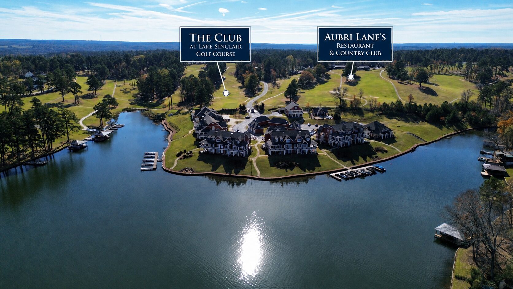 Aerial view of The Club at Lake Sinclair Golf Course and Aubri Lane's Restaurant & Country Club
